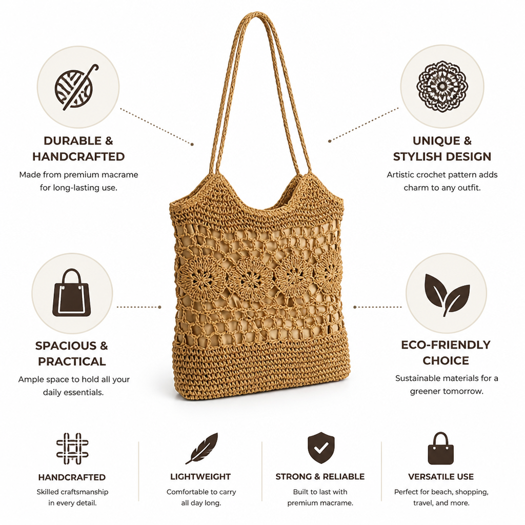 Spacious Handcrafted Macrame Tote Bag | elesira