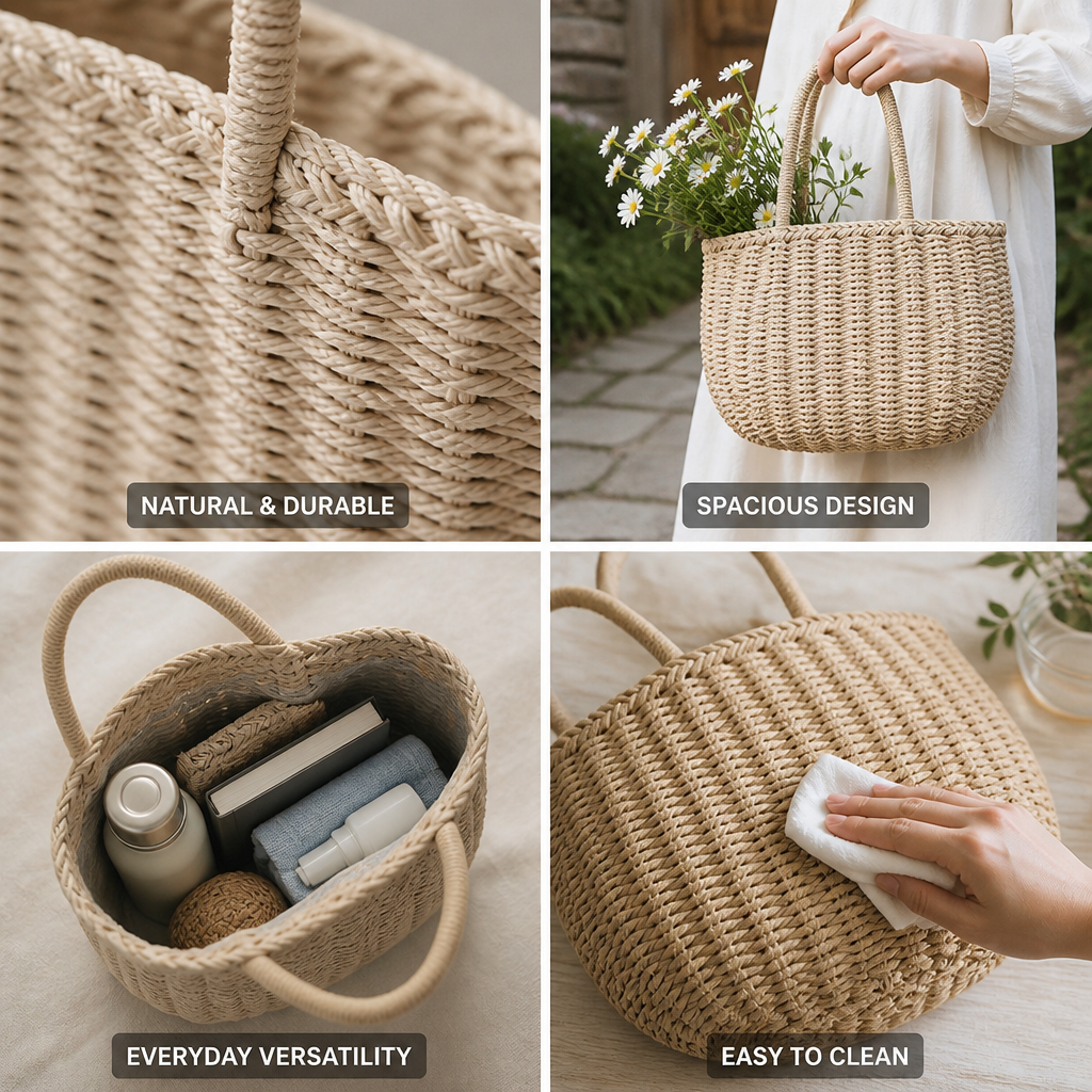 Spacious Handwoven Natural Wicker Tote | elesira