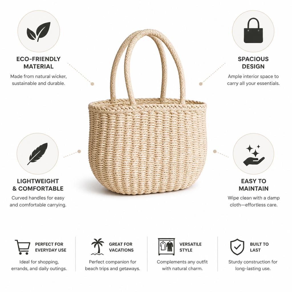 Spacious Handwoven Natural Wicker Tote | elesira