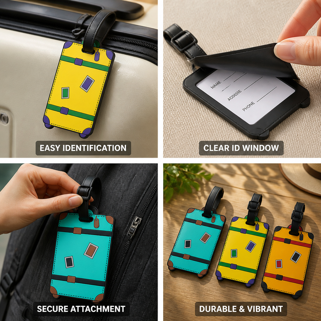 Étiquette de bagage résistante et colorée (fenêtre d’identification transparente) | elesira