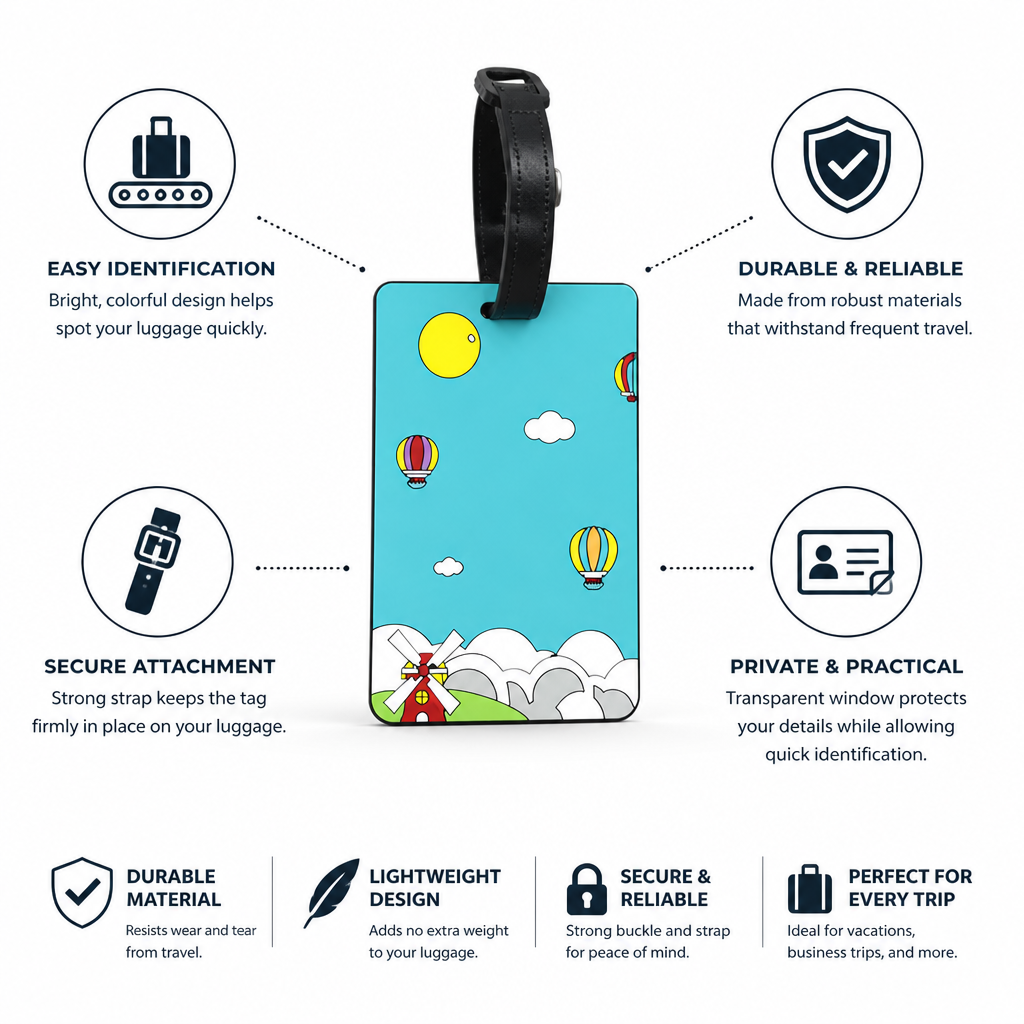 Vibrant Durable Luggage Tag (Secure Strap & Transparent ID Window) | elesira