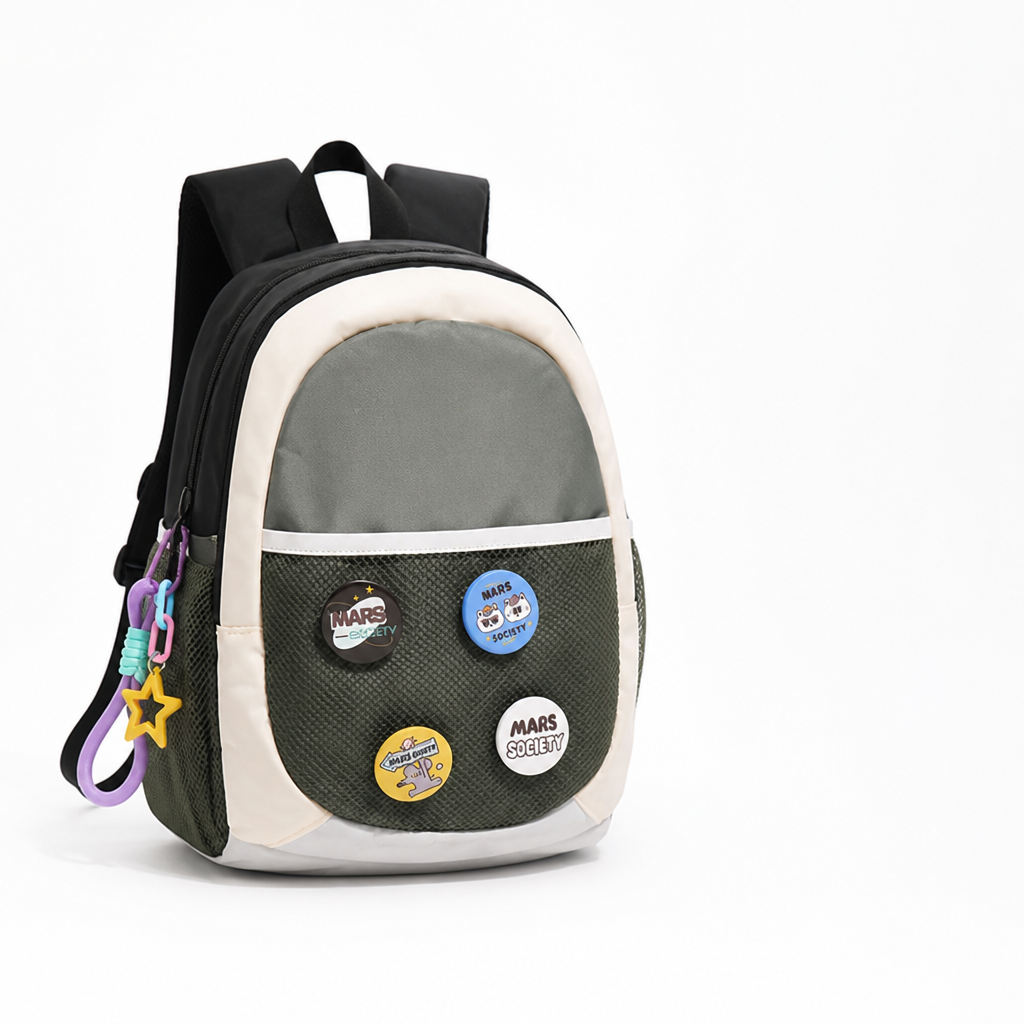 Farverig skoletaske med grafisk motiv (ergonomiske polstrede remme) | elesira
