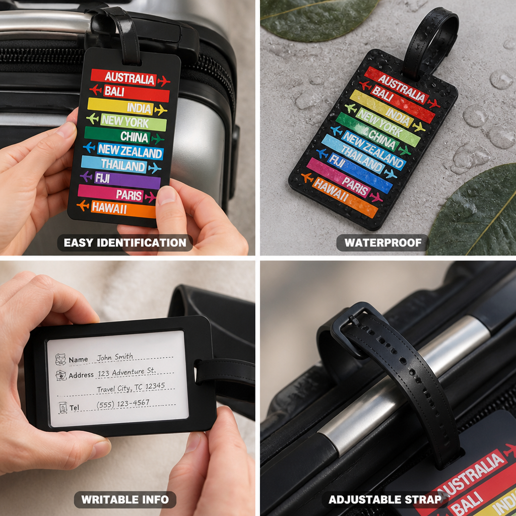 Étiquette de bagage colorée en silicone imperméable (sangle réglable) | elesira