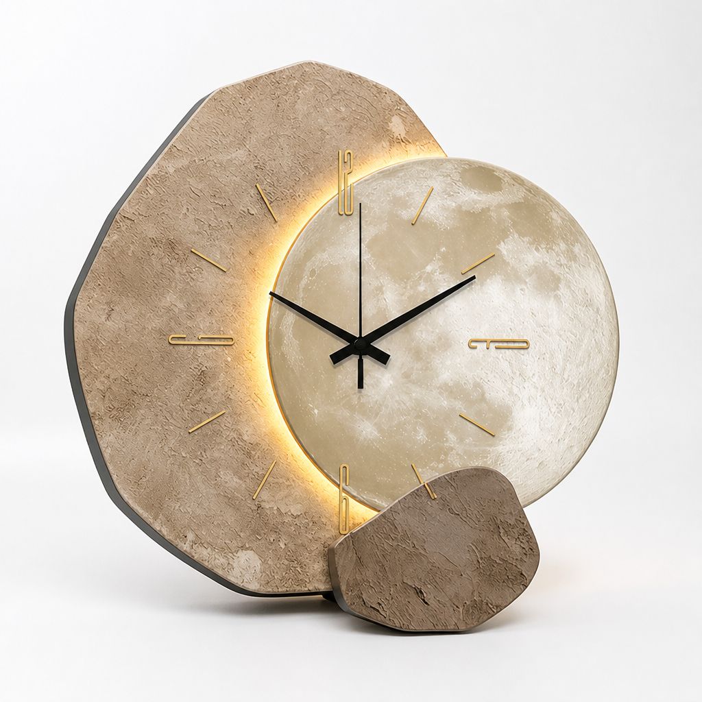 Horloge murale à cadran lunaire en quartz, rétroéclairée et silencieuse, avec dos chaud (alimentée par USB) | elesira