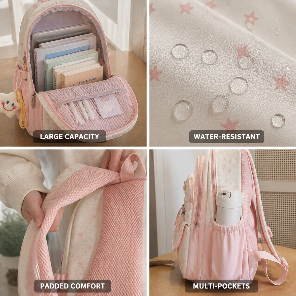 Mochila estudiantil resistente al agua y de gran capacidad (correas acolchadas) | elesira