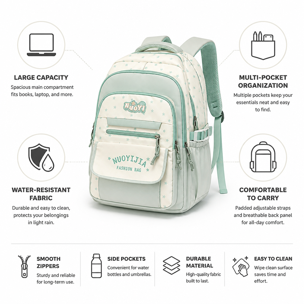 Mochila estudiantil resistente al agua y de gran capacidad (correas acolchadas) | elesira