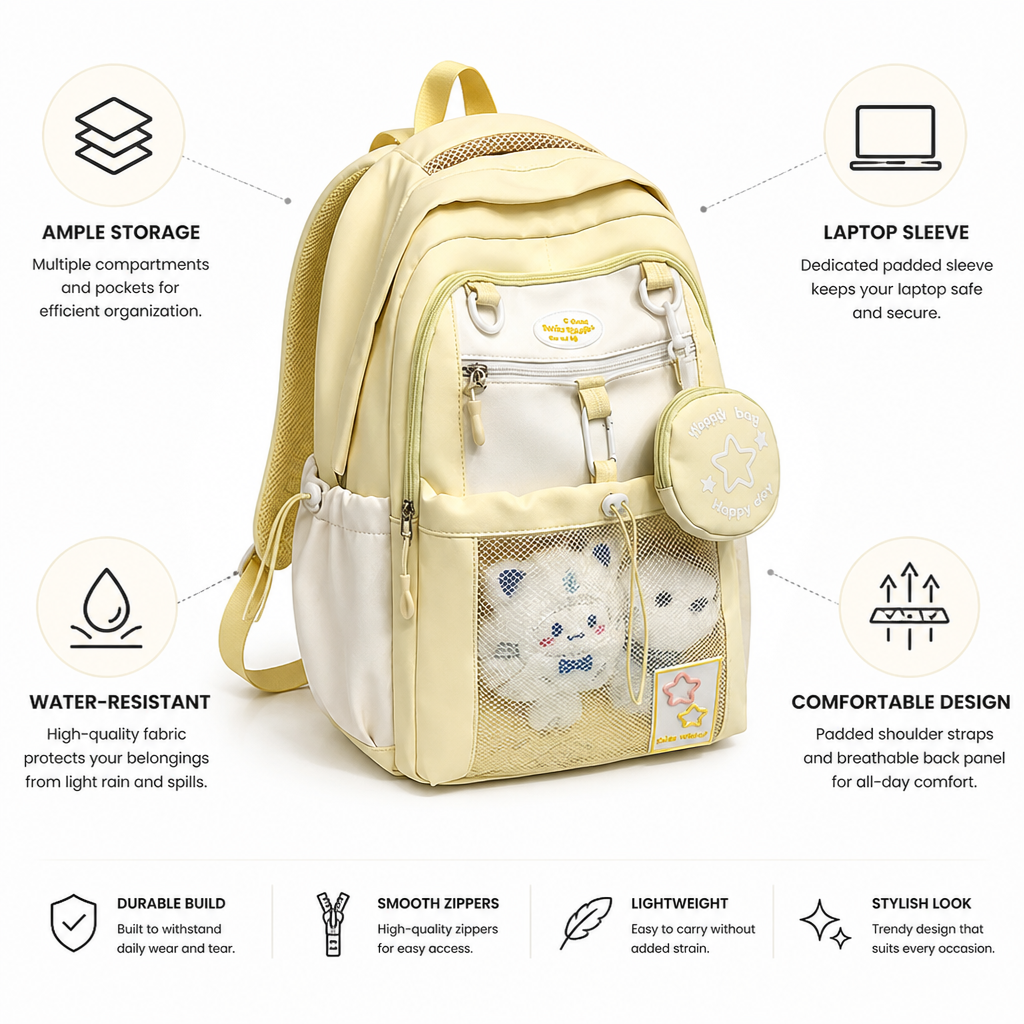 Water-Resistant Multi-Compartment School Backpack (Laptop Sleeve) | elesira