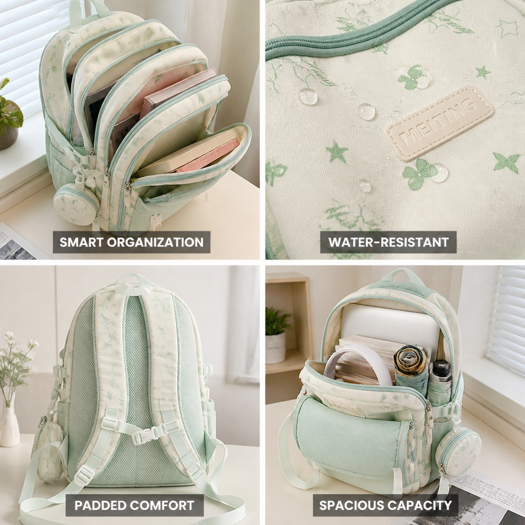 Water-Resistant Multi-Pocket School Backpack (Padded Straps) | elesira