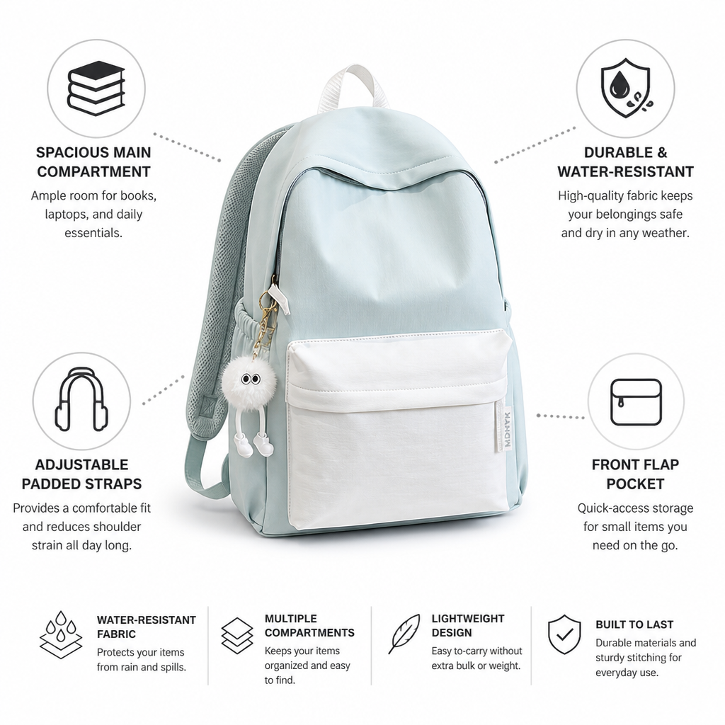 Zaino con spallacci imbottiti e idrorepellente (scuola e viaggi) | elesira