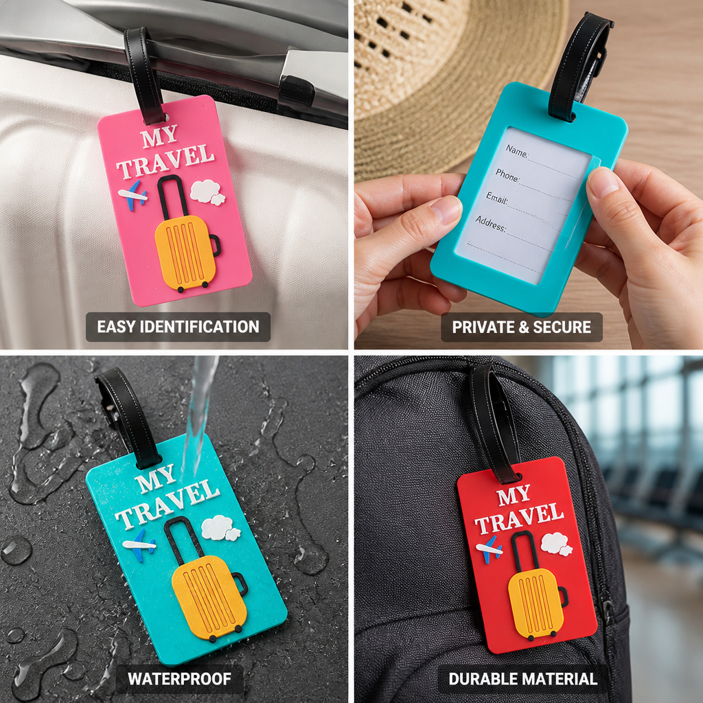 Étiquette d’identification étanche pour bagages avec fenêtre transparente (sangle robuste) | elesira