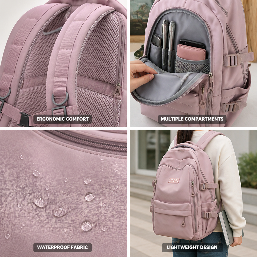 Sac à dos ergonomique imperméable (compartiment pour ordinateur portable jusqu’à 38 cm) | elesira