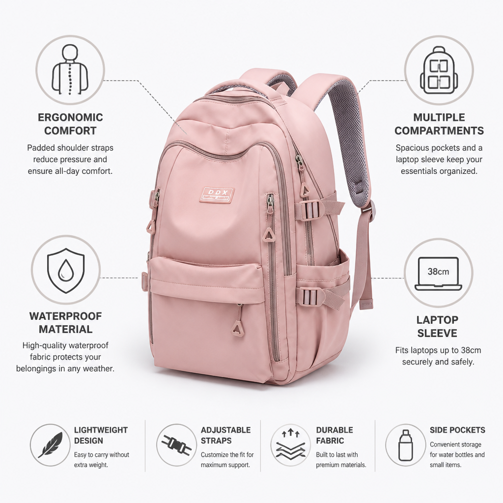 Sac à dos ergonomique imperméable (compartiment pour ordinateur portable jusqu’à 38 cm) | elesira