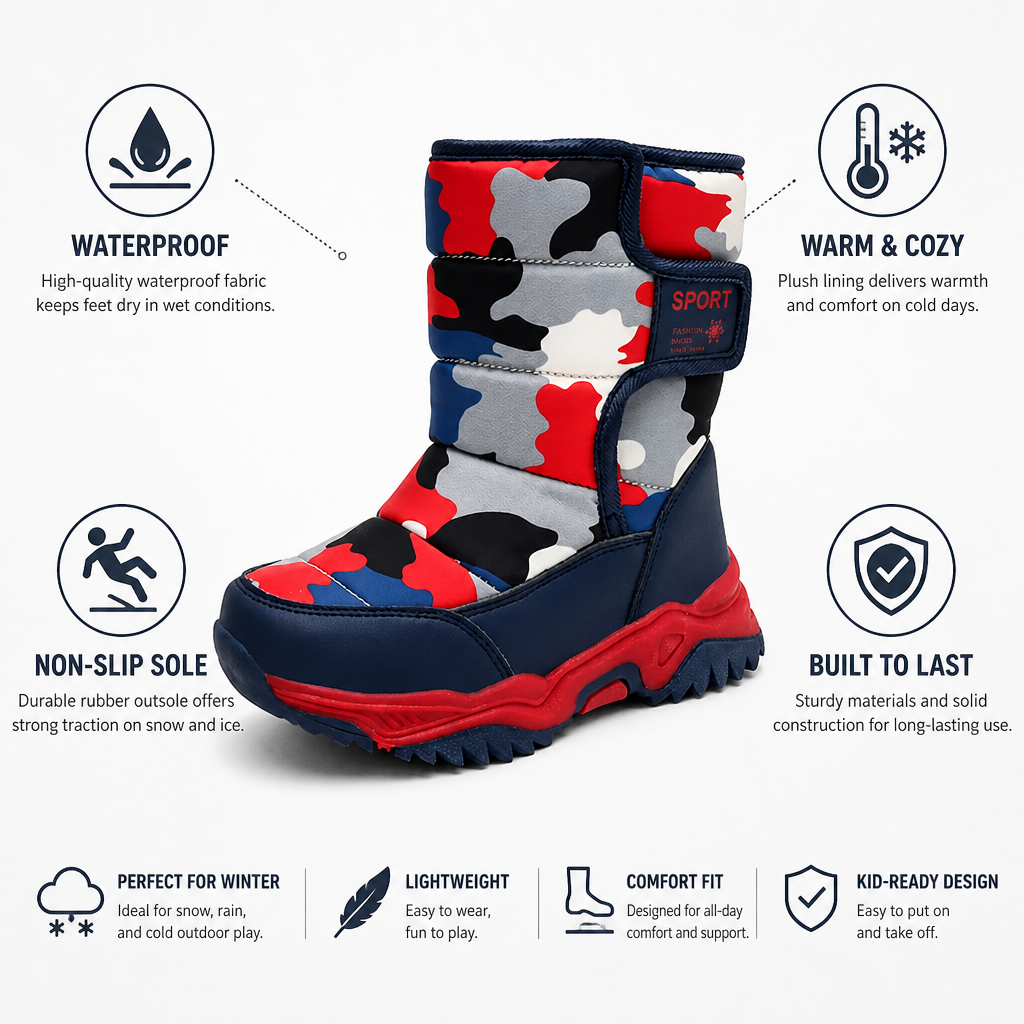 Waterproof Plush-Lined Non-Slip Snow Boots (Kids) | elesira