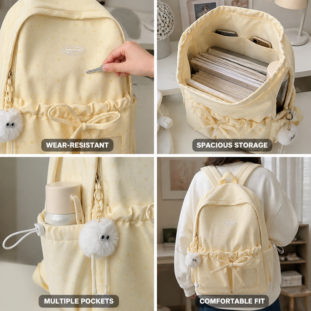 Wear-Resistant Drawstring School Backpack (Multiple Pockets) | elesira