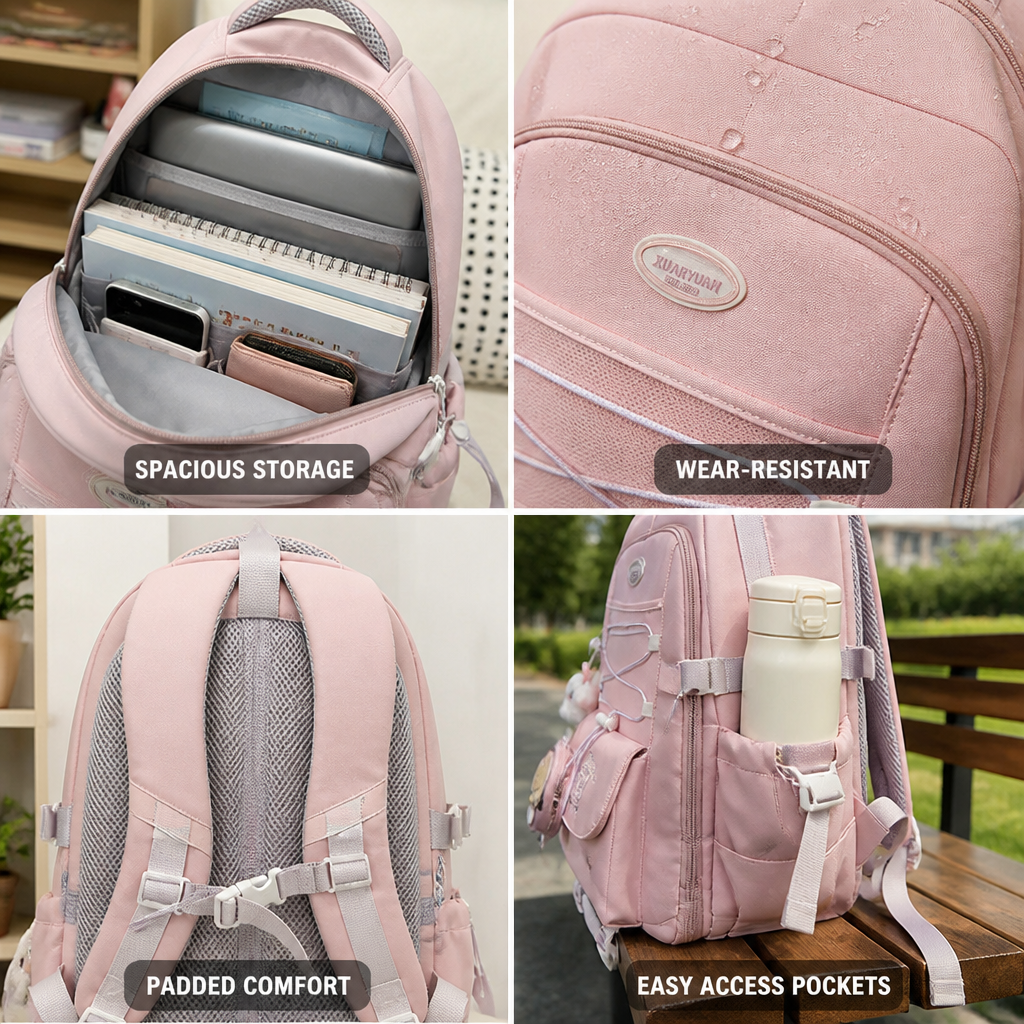 Zaino scolastico resistente all'usura con più scomparti (spallacci imbottiti) | elesira