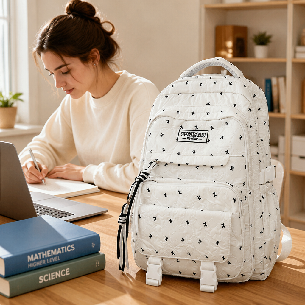 Zaino scolastico trapuntato e resistente all’usura con più scomparti (spallacci imbottiti) | elesira