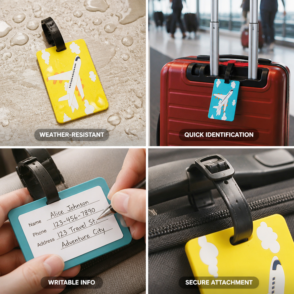 Weather-Resistant Bright Airplane Luggage Tag (Writable Back, Secure Strap) | elesira