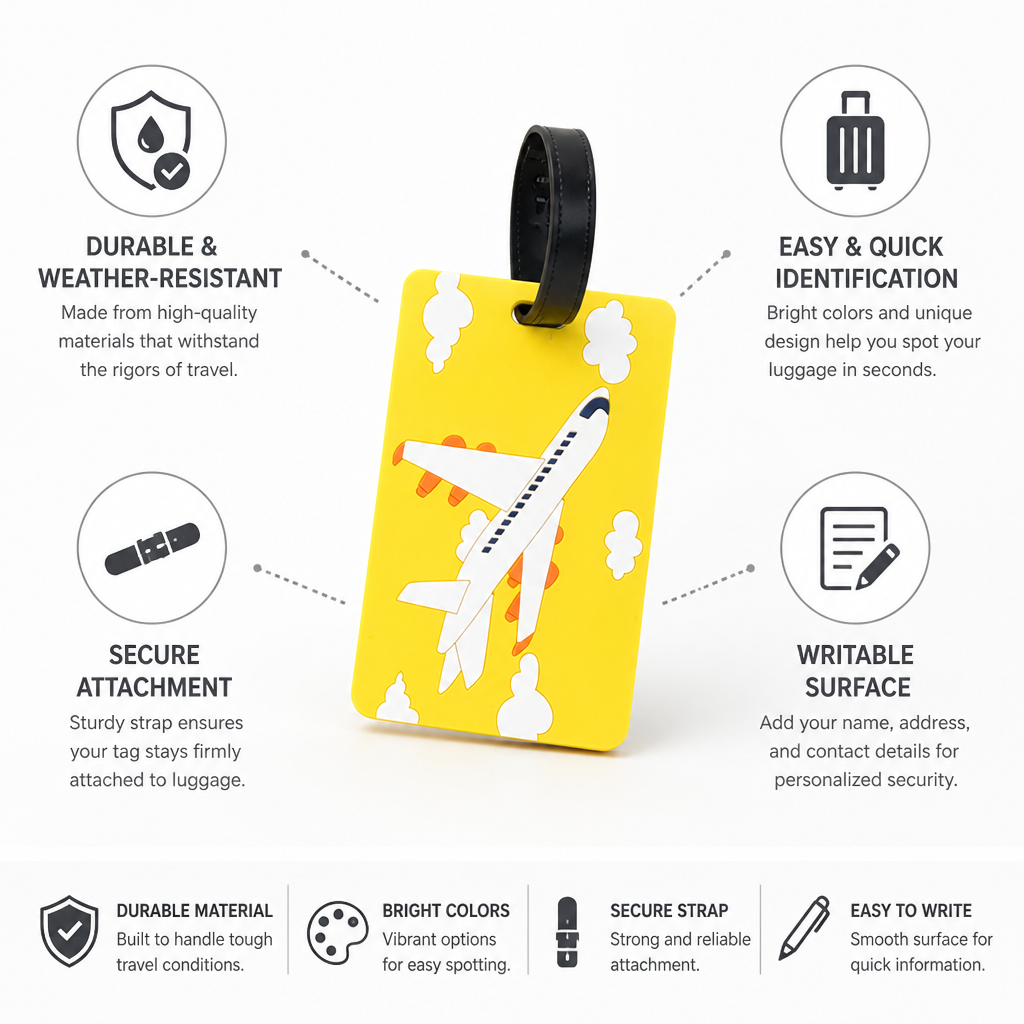 Weather-Resistant Bright Airplane Luggage Tag (Writable Back, Secure Strap) | elesira