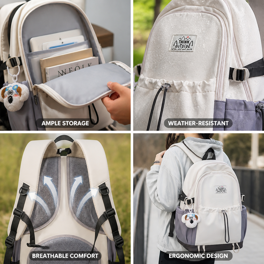 Weather-Resistant Laptop & Multi-Compartment Backpack (Padded Mesh Back) | elesira