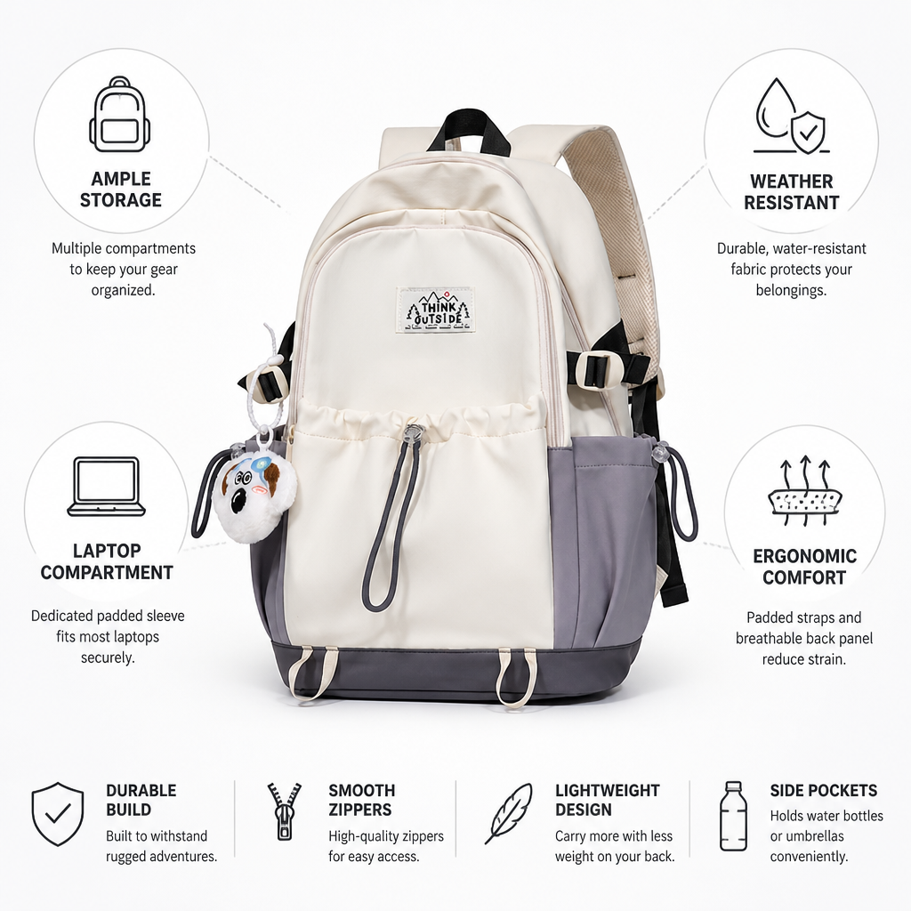 Weather-Resistant Laptop & Multi-Compartment Backpack (Padded Mesh Back) | elesira