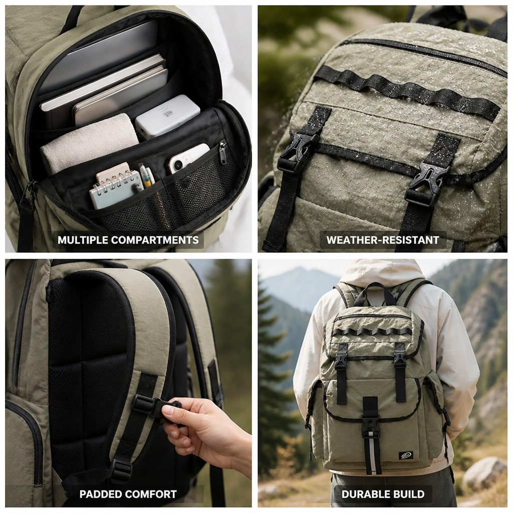 Wetterbeständiger Rucksack mit mehreren Taschen (gepolsterte Träger) | elesira