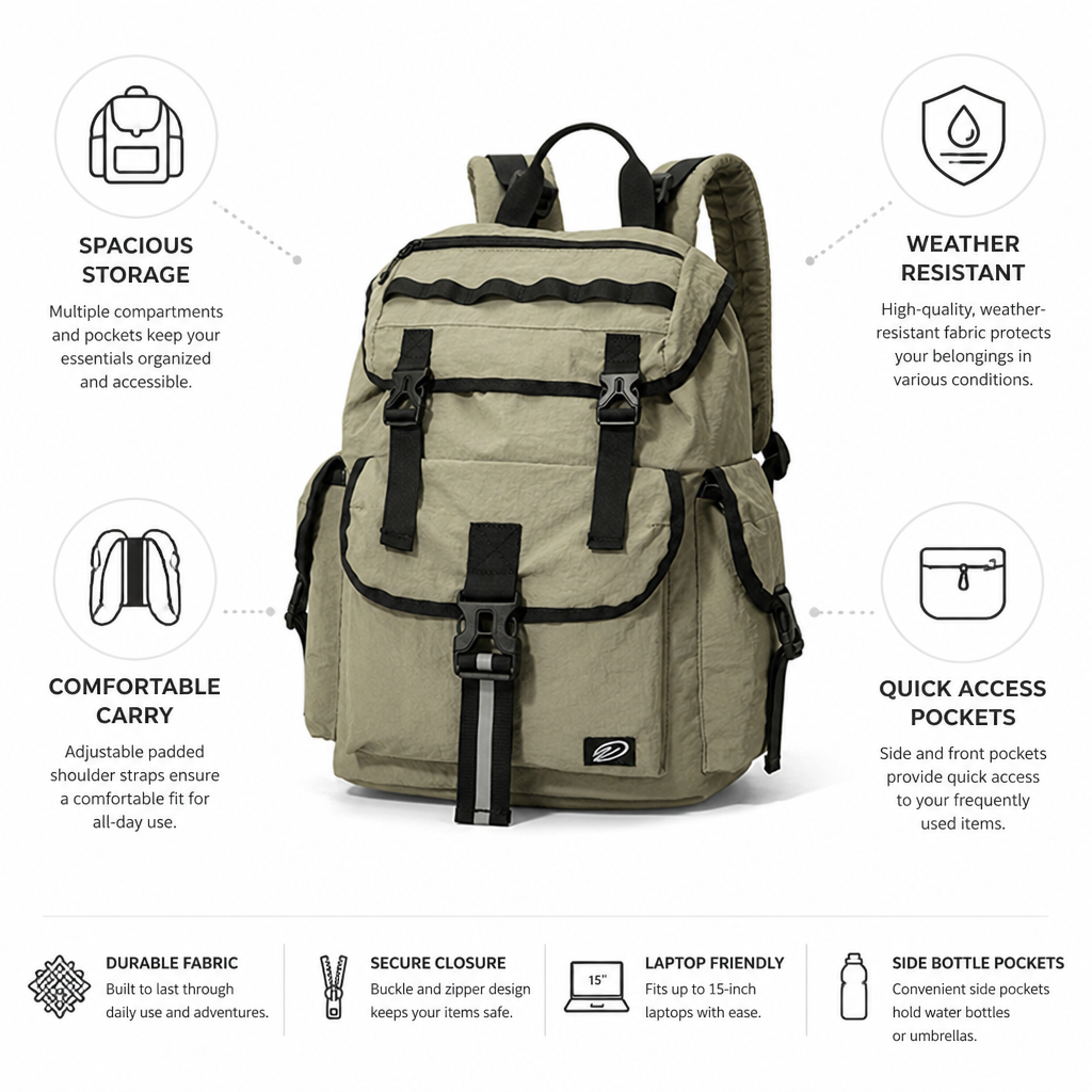 Wetterbeständiger Rucksack mit mehreren Taschen (gepolsterte Träger) | elesira