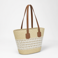 Bolsa de playa tejida resistente a la intemperie (asas con aspecto de cuero) | elesira