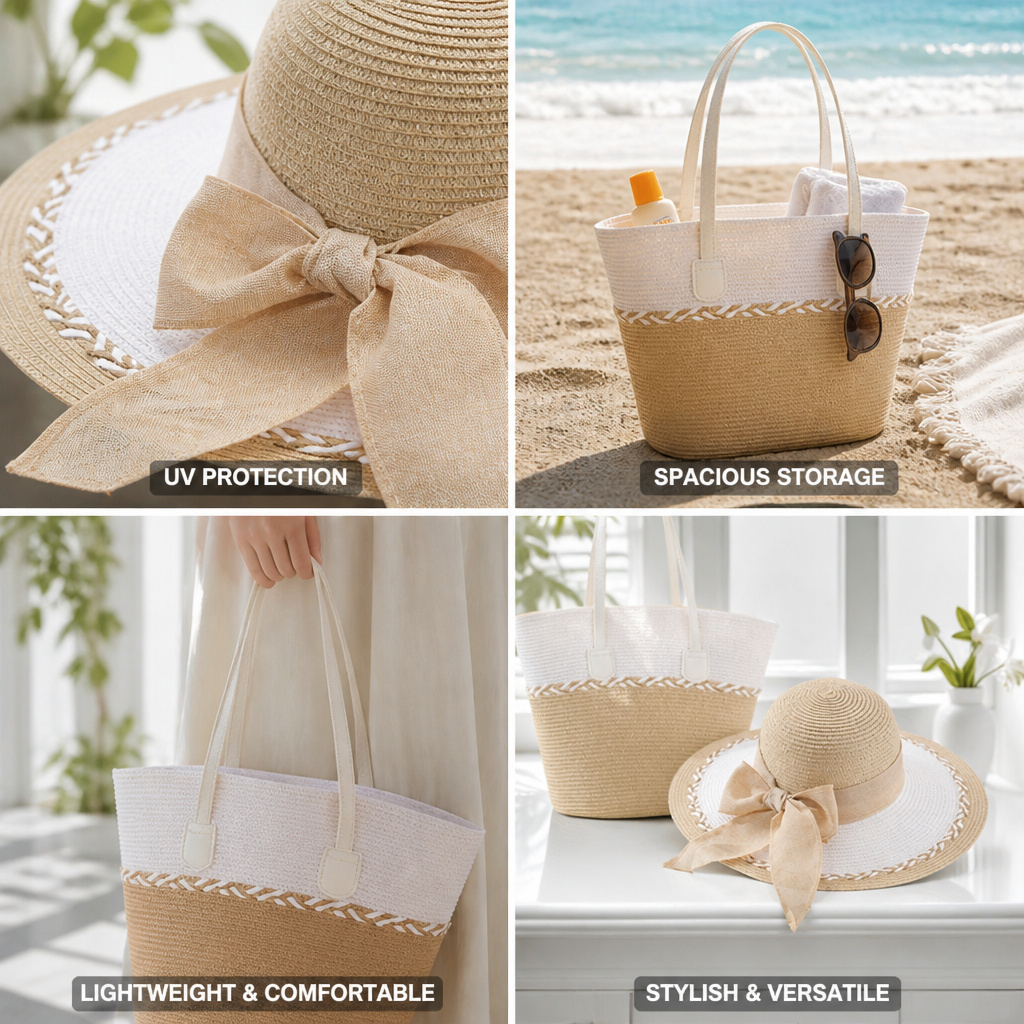 Sonnenhut mit breiter Krempe und UV-Schutz & Strandtasche | elesira