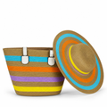 Wide-Strap Lightweight Striped Beach Tote & Matching Sun Hat | elesira