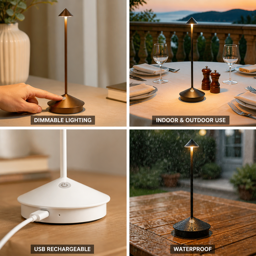 Draadloze, dimbare tafellamp met USB-oplaadfunctie (waterdicht) | elesira