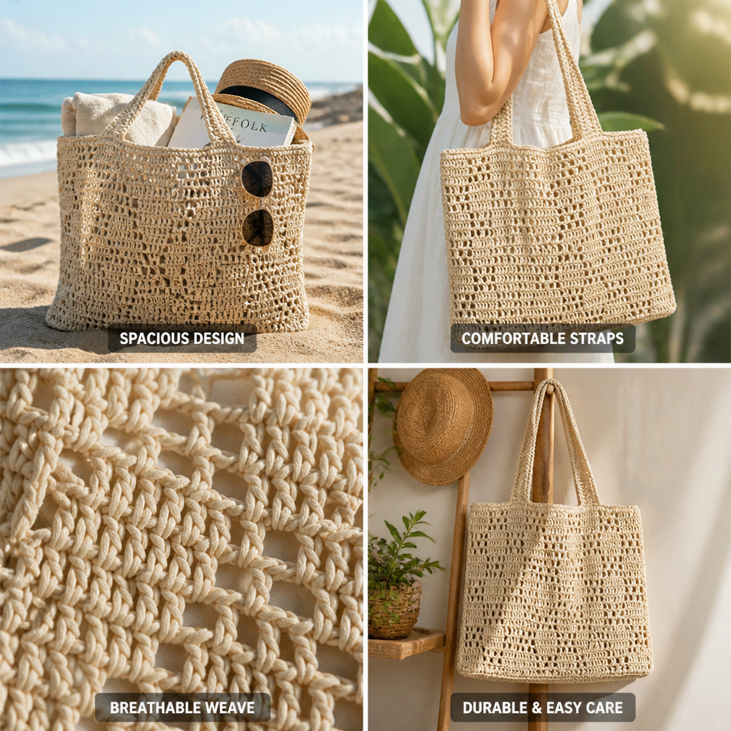 XXL Handwoven Macrame Beach Tote (Long Straps) | elesira