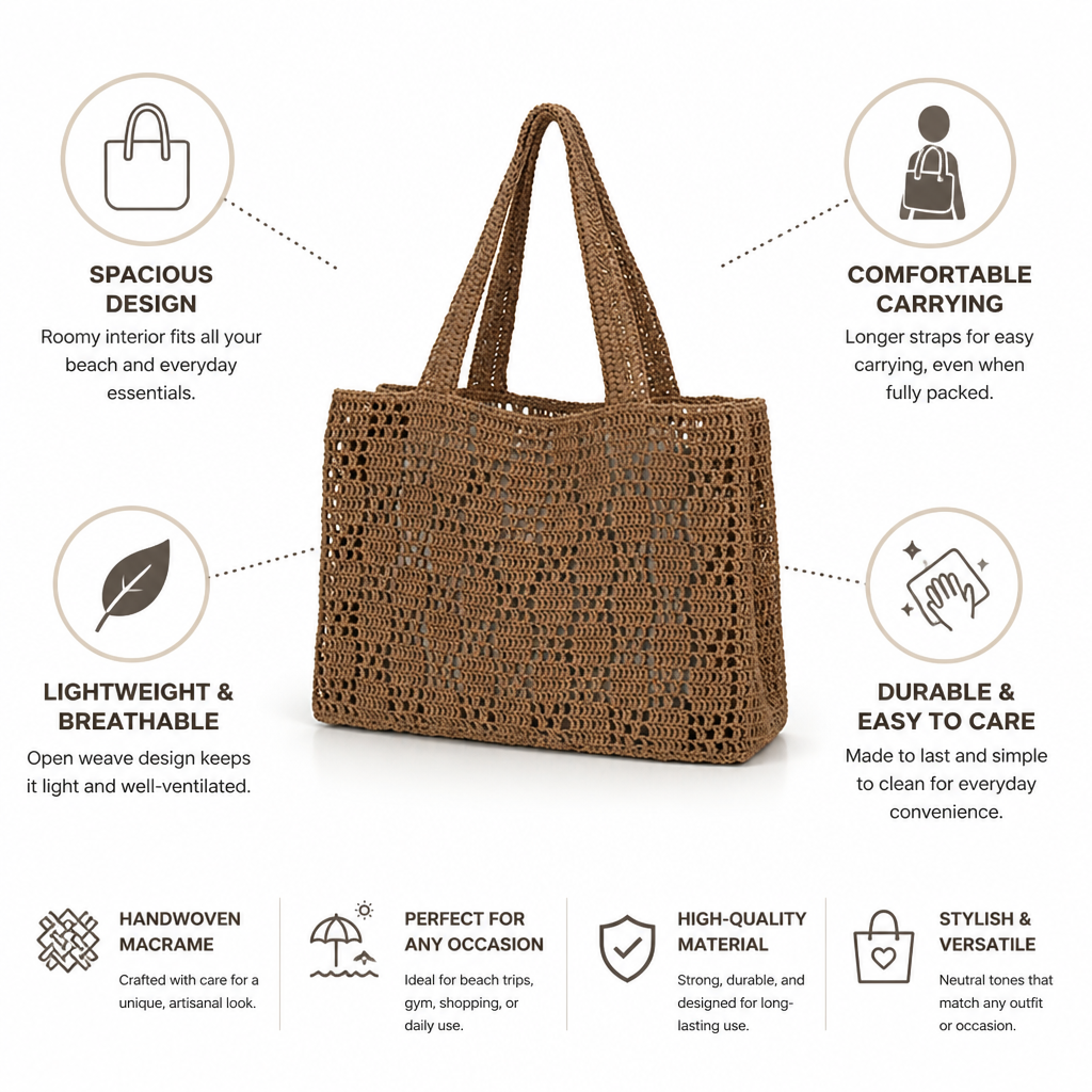 XXL Handwoven Macrame Beach Tote (Long Straps) | elesira