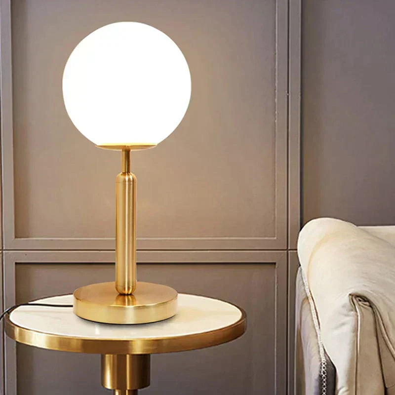 Brass Table Lamp with LED Glass Ball - Elegant and Modern | BrassGlow | elesira