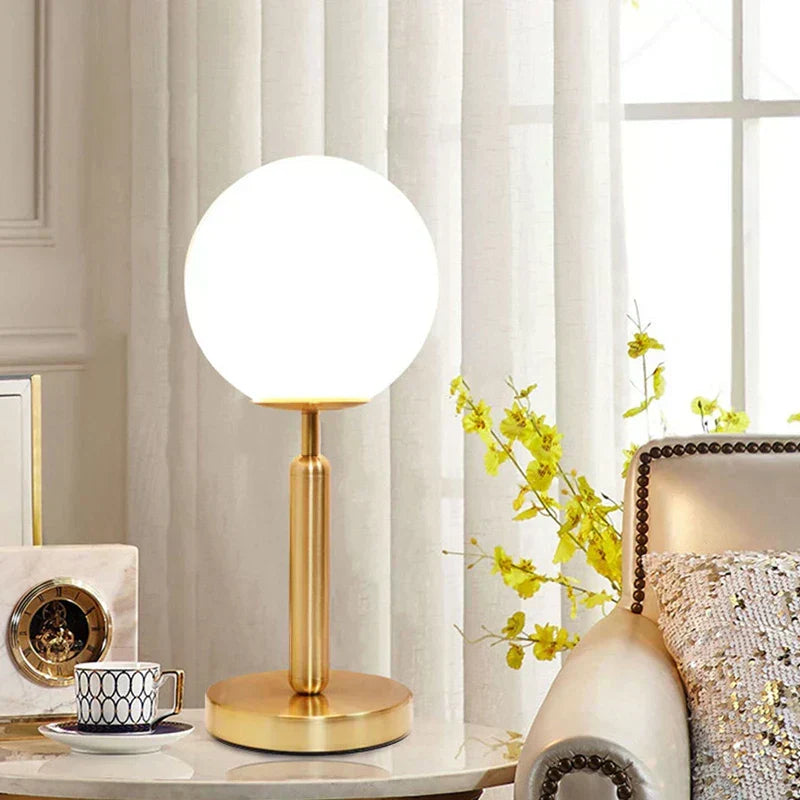 Brass Table Lamp with LED Glass Ball - Elegant and Modern | BrassGlow | elesira