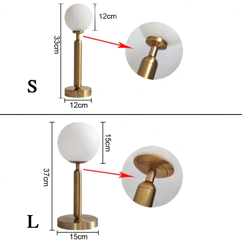 Brass Table Lamp with LED Glass Ball - Elegant and Modern | BrassGlow | elesira