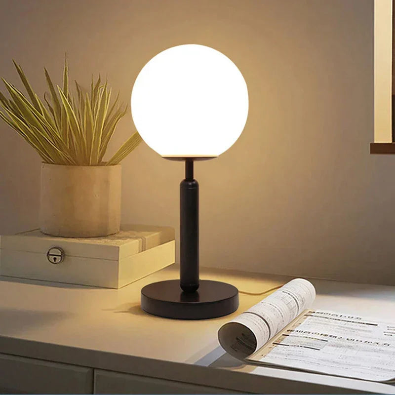 Brass Table Lamp with LED Glass Ball - Elegant and Modern | BrassGlow | elesira