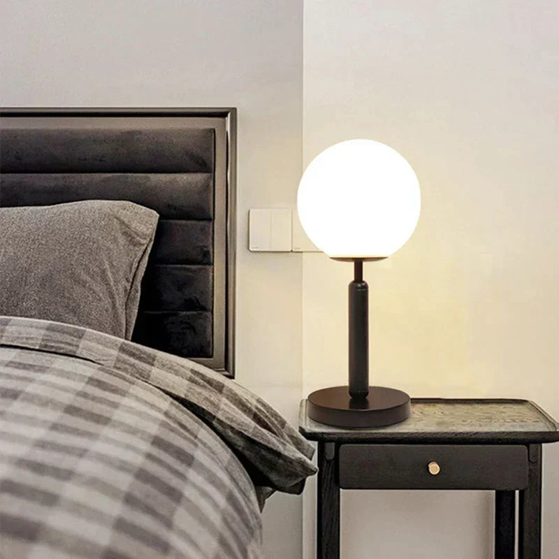 Brass Table Lamp with LED Glass Ball - Elegant and Modern | BrassGlow | elesira