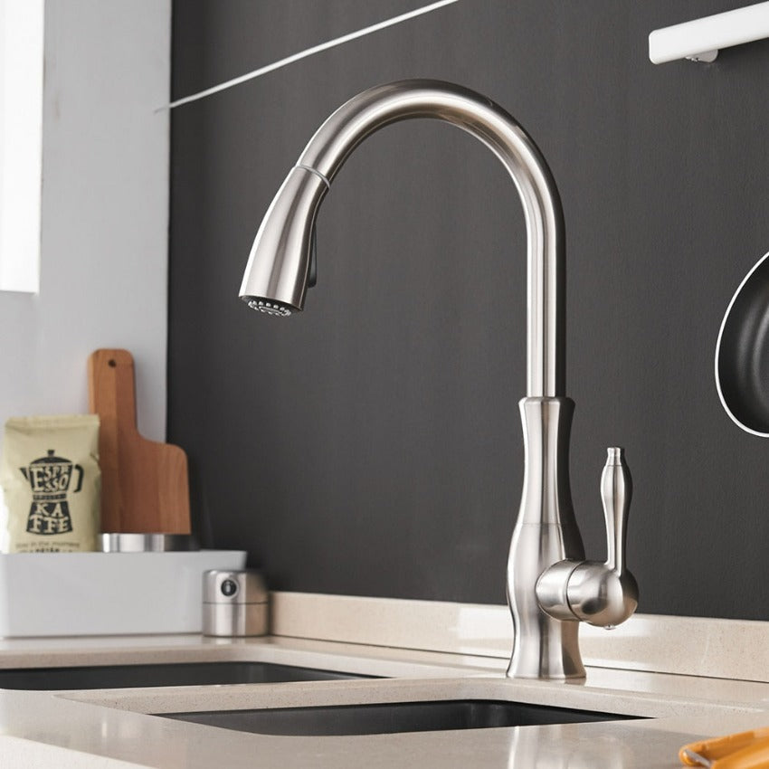 Sleek Pull-Down Kitchen Faucet with Reachable Spray Head | elesira