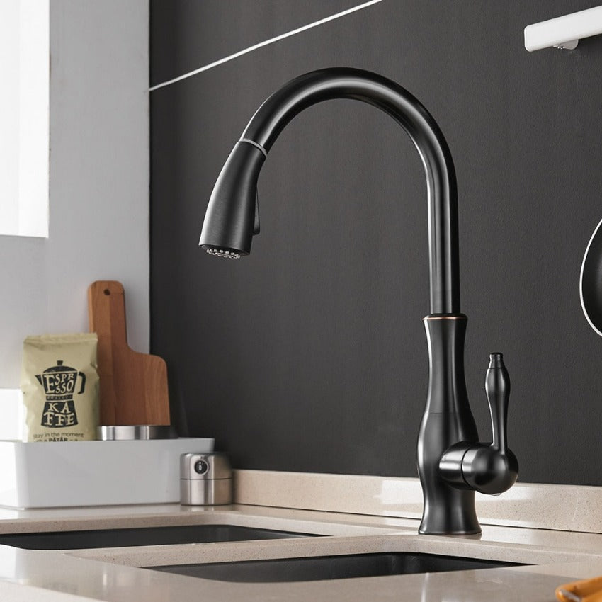 Sleek Pull-Down Kitchen Faucet with Reachable Spray Head | elesira