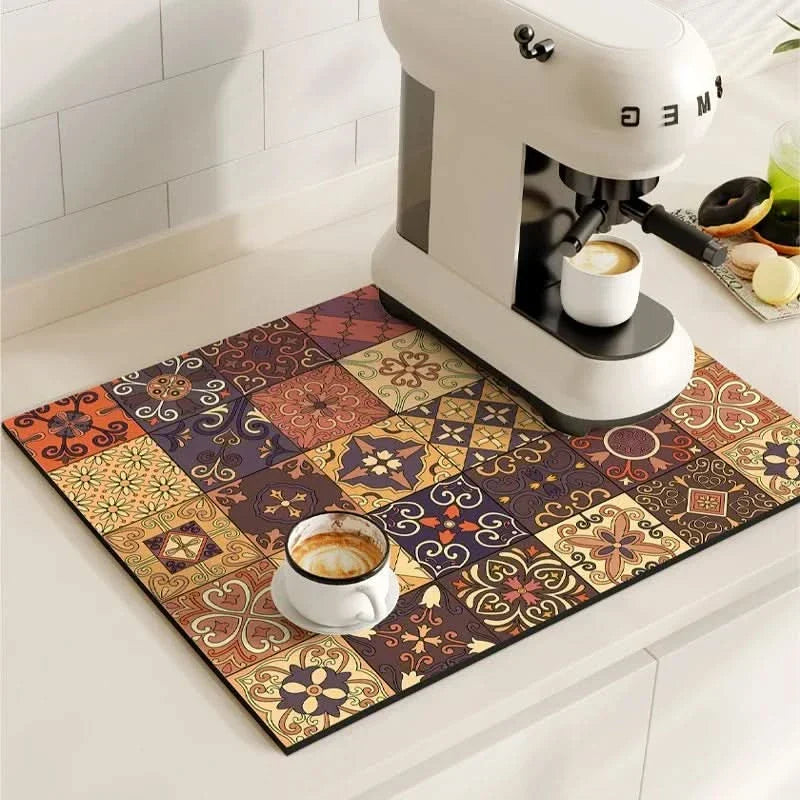 Tapis vintage pour machine à café, pour protéger le plan de travail de la cuisine | elesira