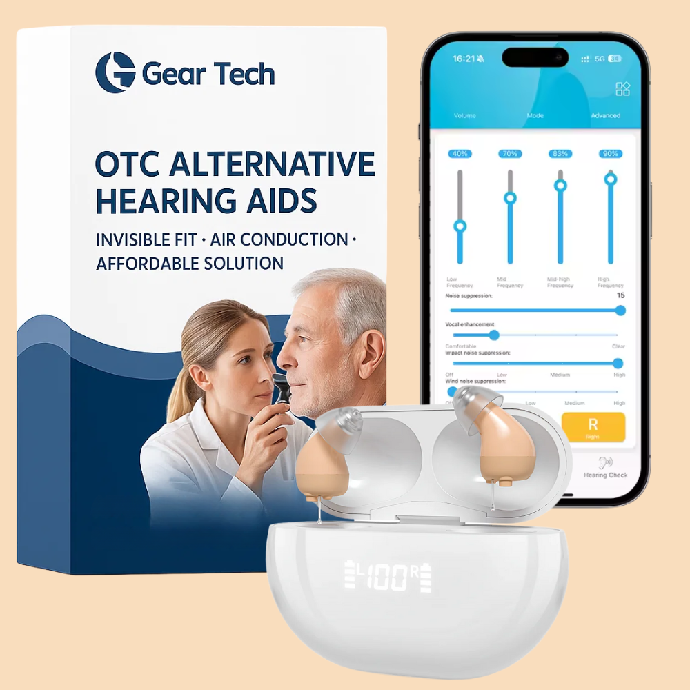 Aparelhos auditivos Bluetooth inteligentes com controlo por aplicação - sem necessidade de receita médica | elesira