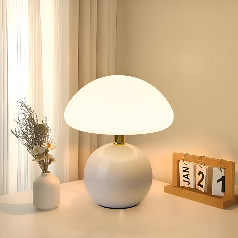 Lumera | Sleek Bauhaus Style Mushroom LED Table Lamp with Adjustable 3-Color Mood Lighting for Contemporary Interiors | elesira