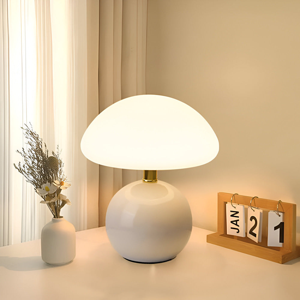 Lumera | Sleek Bauhaus Style Mushroom LED Table Lamp with Adjustable 3-Color Mood Lighting for Contemporary Interiors | elesira