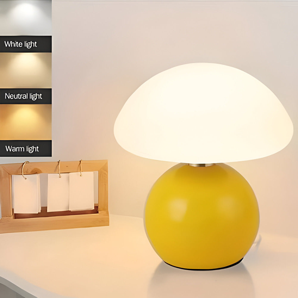 Lumera | Sleek Bauhaus Style Mushroom LED Table Lamp with Adjustable 3-Color Mood Lighting for Contemporary Interiors | elesira