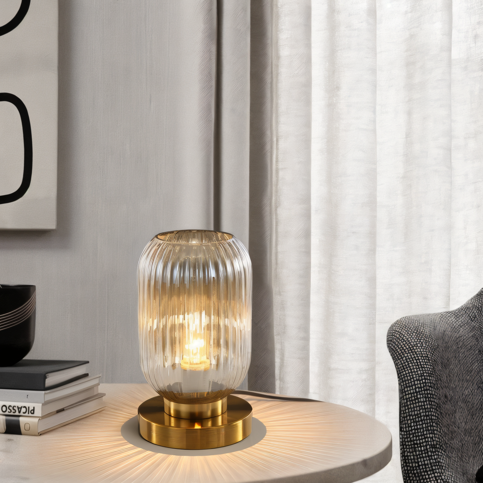 LumaRidge Table Lamp | Ribbed Nordic Glass LED Light for Warm, Elegant Rooms | elesira