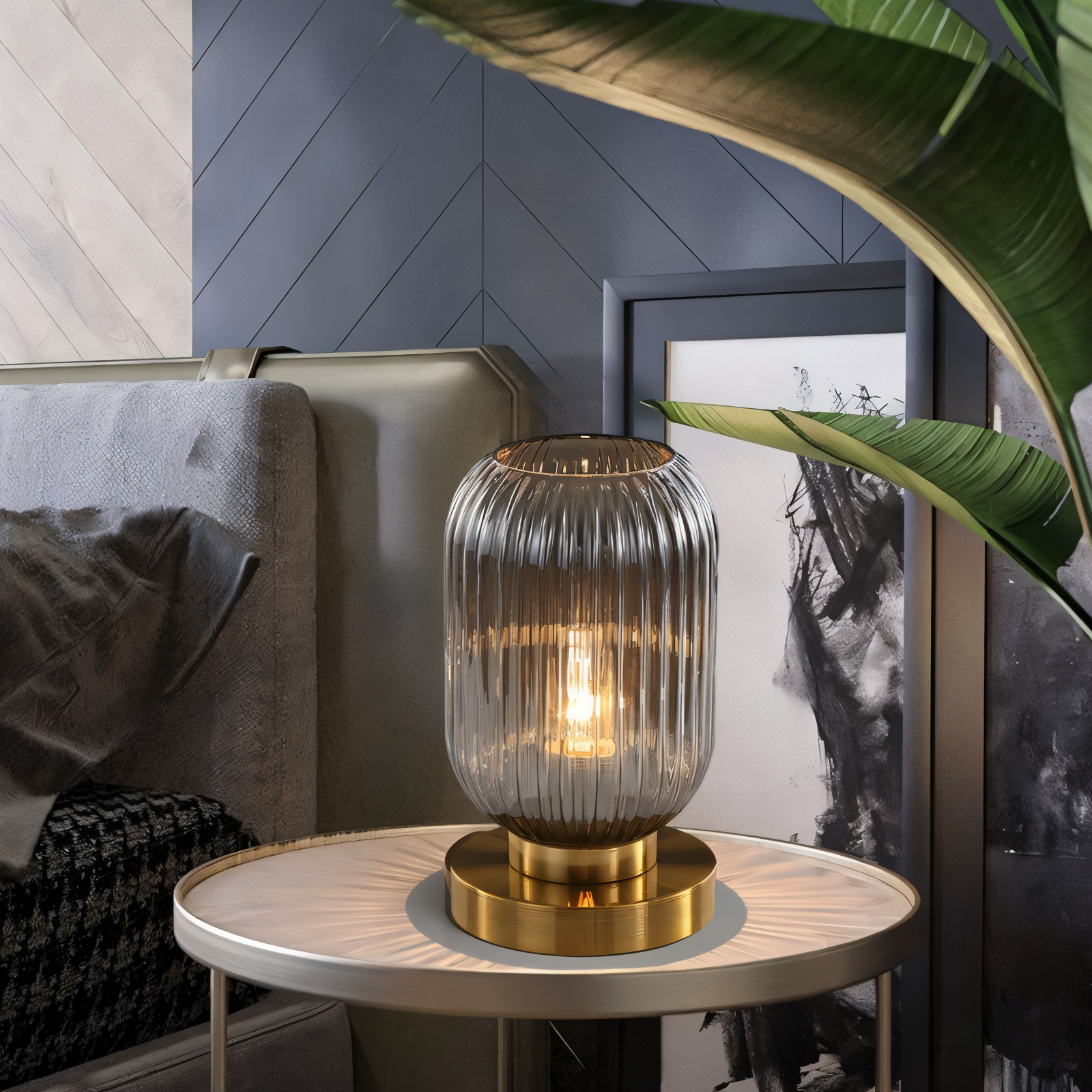 LumaRidge Table Lamp | Ribbed Nordic Glass LED Light for Warm, Elegant Rooms | elesira