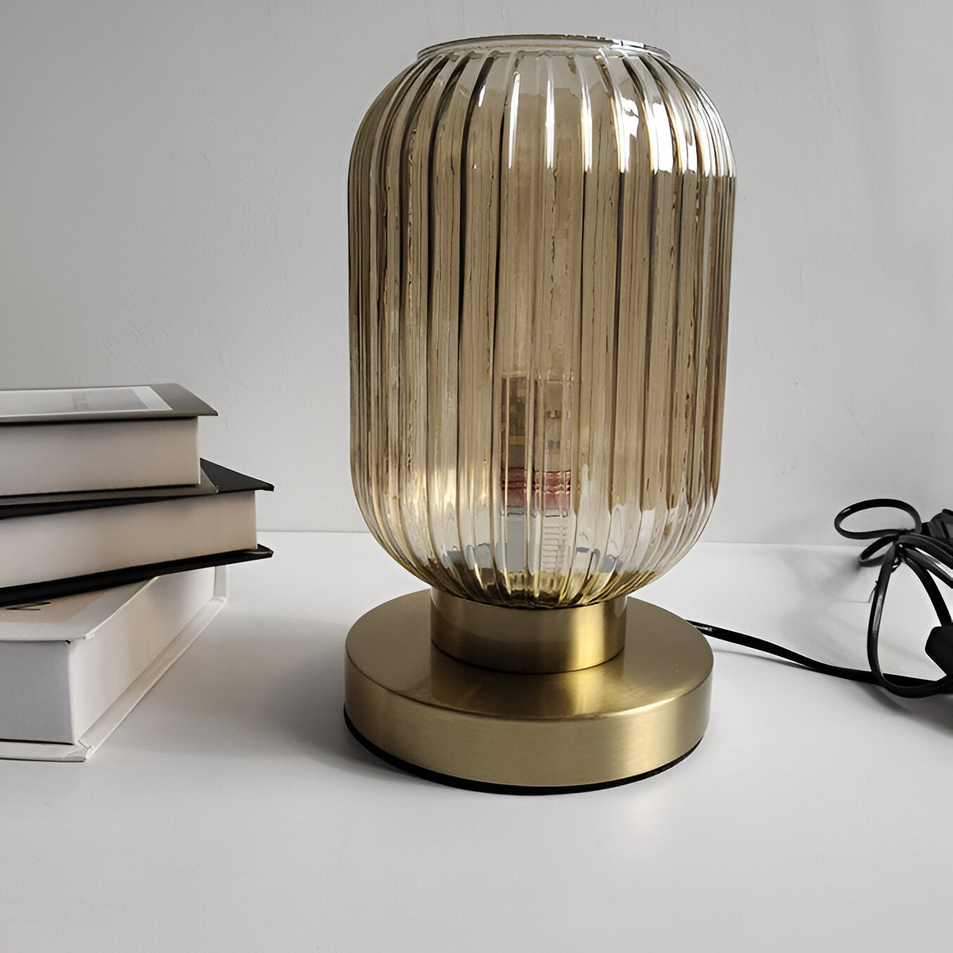 LumaRidge Table Lamp | Ribbed Nordic Glass LED Light for Warm, Elegant Rooms | elesira