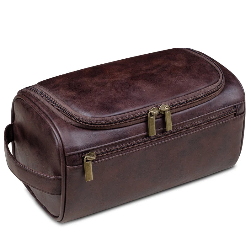 Elegante neceser de viaje de cuero con práctico gancho para colgar | elesira