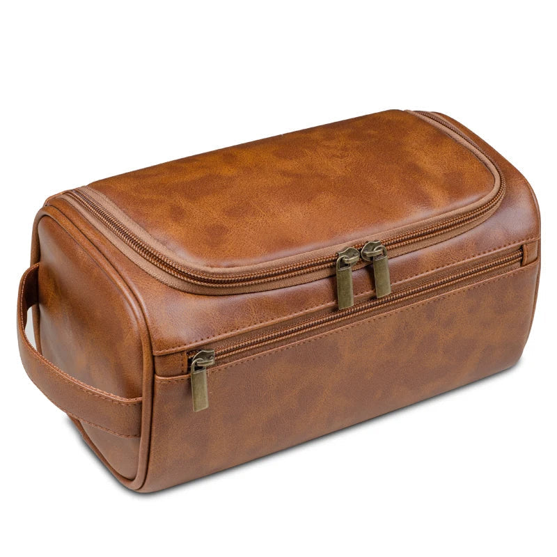 Elegante neceser de viaje de cuero con práctico gancho para colgar | elesira