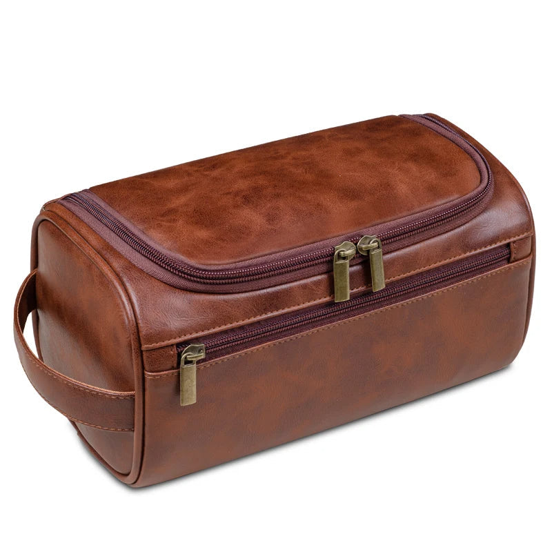 Elegante neceser de viaje de cuero con práctico gancho para colgar | elesira